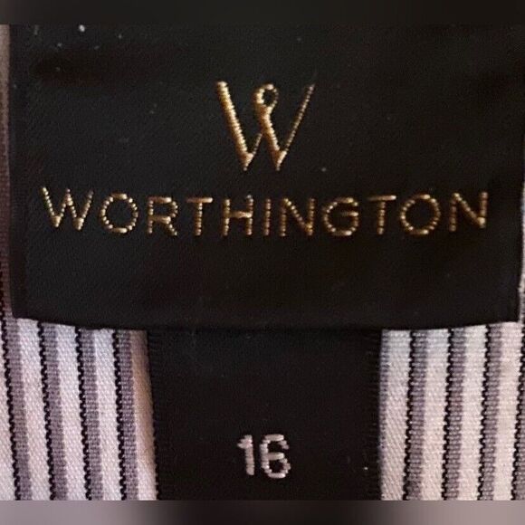 Worthington Blouse Women’s 16 Blue White Stripes Cotton Blend Stretch Preppy - Picture 5 of 6